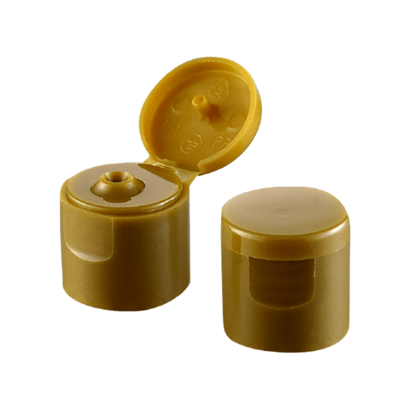 Plast flip top cap for kosmetisk emballasje